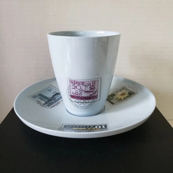 Unique Light Blue Postal Stamps Mini Tea Cup and Saucer. - Picture 4 of 10